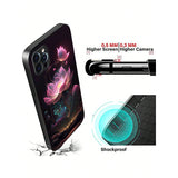 Luxury Lotus Flower Print Glass Phone Case For iPhone