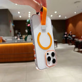 Luxury Wrist Strap Ring Lanyard Magnetic Wireless Charge Clear Case for iPhone