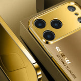 Luxury Metal Curve Pattern Gold Metallic Paint Glass Phone Case For iPhone