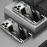Electroplated phone case with a cross-grain wood and curved pattern For iPhone