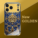 Jewelry Art Decoration Pattern Gold Metallic Paint Glass Phone Case For iPhone