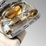 Gleaming Golden For Apple Pattern Tempered Glass Case For iPhone