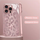 Fashion Pink Leopard Print Metallic Paint Glass Hard Phone Case For iPhone