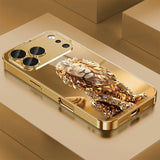 Crystal Gold Lion Pattern Gold Metallic Paint Glass  Case For iPhone