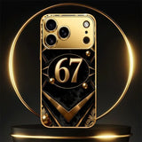 Gilded Oval Numbers Pattern Gold Metallic Paint Glass Case For iPhone