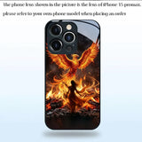 Phoenix Flame Pattern Tempered Glass Black Case For iPhone