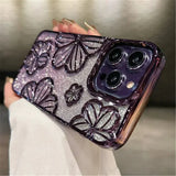 Plating Clear Bling Glitter Gradient Flowers Case For iPhone