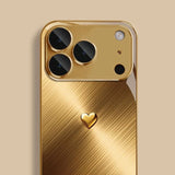 Golden Love Heart Pattern Gold Metallic Paint Glass Case For iPhone