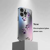 Purple Gradient Paw Pattern Glass Case For iPhone
