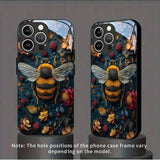 Berries Flowers Bees Pattern Tempered Glass  Case For iPhone