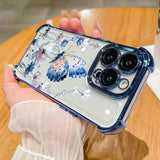 Art Blue Butterfly Plating Clear Camera Protective Case For IPhone