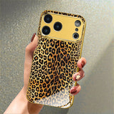 Gold Brown Leopard Print Gold Tempered Glass Case For iPhone
