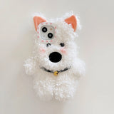 3D Cute West Highland Dog Fluffy Plush Phone Case For iPhone