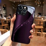 Purple Black Sparkle Curve Starlight Tempered Glass Phone Case For iPhone