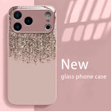 Minimalist Elegant Golden Dust Metallic Paint Glass Phone Case For iPhone