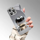Metallic Gloss Silver For Apple Pattern Glass Case For iPhone