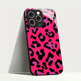 New Pink Leopard Print Tempered Glass Case For iPhone