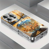 Minimalist Golden For Apple Print Tempered Glass Electroplated Case For iPhone