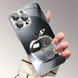 Silver For Apple Diamond Pattern Tempered Glass Electroplated Case For iPhone