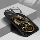 Luxury Golden Dragon Pattern Tempered Glass Case For iPhone