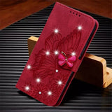 Glitter Leather Flip Wallet Butterfly Bling Book Card Case For iPhone