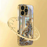 Fashion Leopard Print Gold Metallic Paint Tempered Glass Case For iPhone