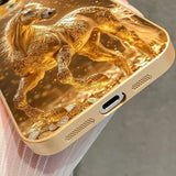 Fashion Golden Horse Pattern Gold Metallic Paint Glass Phone Case For iPhone