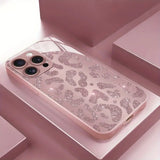Fashion Pink Leopard Print Metallic Paint Glass Hard Phone Case For iPhone