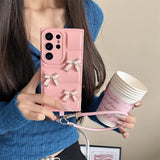 Cute Bowknot Down Jacket Wrist Strap Lanyard Case for Samsung Galaxy
