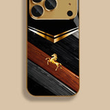 Wood Grain Golden Horse Pattern Paint Case For iPhone
