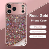 Pink Glitter Pattern Metallic Tempered Glass Phone Case For iPhone