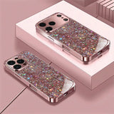 Pink Glitter Pattern Metallic Tempered Glass Phone Case For iPhone