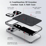 Luxury Frame Leather  Plating Camera Protect Shockproof Case  For iPhone