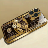 Creative Wealth Pattern Gold Metallic Paint Glass Phone Case For iPhone
