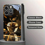 Black Golden Crystal For Apple Pattern Glass Case For iPhone