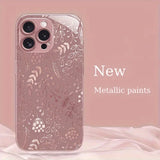 Creative Pink Flower Plants Pattern Metallic Paint Glass Phone Case For iPhone