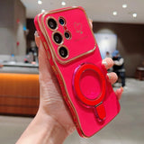 Plating Love Heart Magnetic Bracket Holder Case For Samsung
