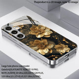 Artistic Gold Foil Flower Tempered Glass Phone Case For Samsung