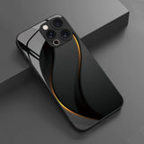 Luxury Wave Line Pattern Tempered Glass Black Case For iPhone