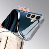 Electroplated glass phone case with blue ripple light-and-shadow pattern For Samsung