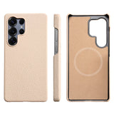 Natural Cowhide Lychee Leather Magnetic Case for Samsung