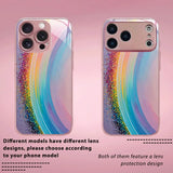 Rainbow Gradient Pattern Pink Metallic Tempered Glass Case For iPhone