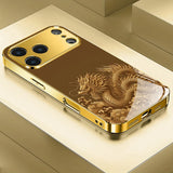 Brown Gold Dragon Pattern Gold Metallic Paint Glass Case For iPhone