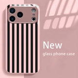 Minimalist Vertical Striped Pattern Metallic Glass  Case For iPhone