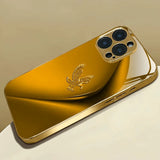 Simple Line Eagle Pattern Gold Metallic Paint Glass Phone Case For iPhone