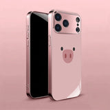 Cute Pink Pig Pattern Metallic Tempered Glass Case For iPhone