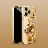 Luxury Jewel For Apple Pattern Gold Metallic Paint Glass Phone Case For iPhone