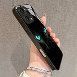 Cool Black Cat Mysterious Eyes Tempered Glass Case For iPhone