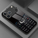 Retro Phone Button Pattern Tempered Glass Phone Case For iPhone