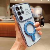 Plating Love Heart Magnetic Bracket Holder Case For Samsung